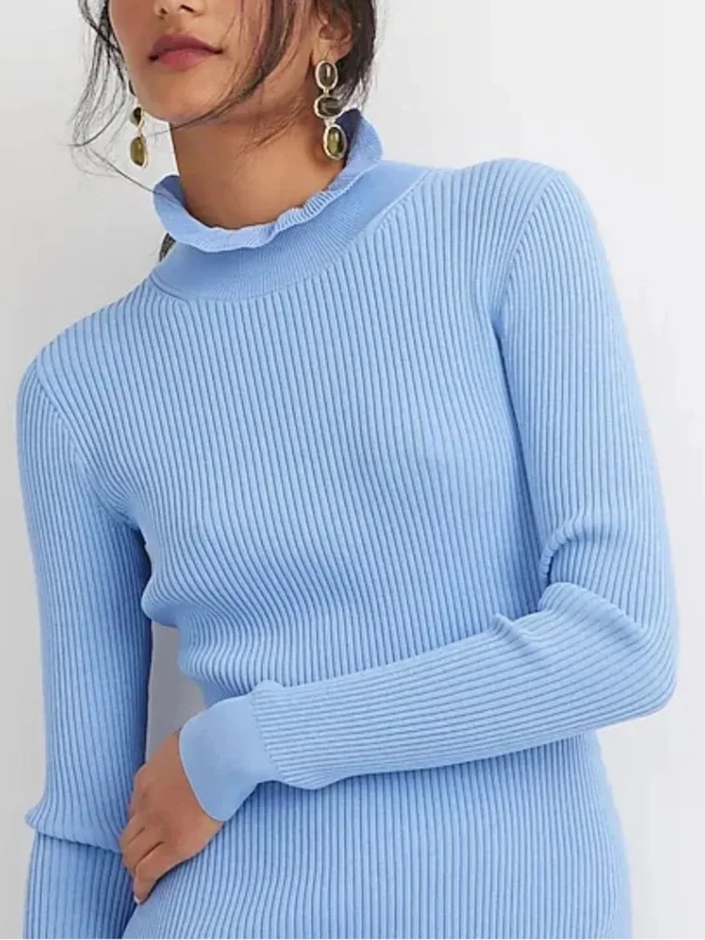 NWT J. Crew Supersculpt Ruffleneck Mini Sweater Dress, Size M, Blue